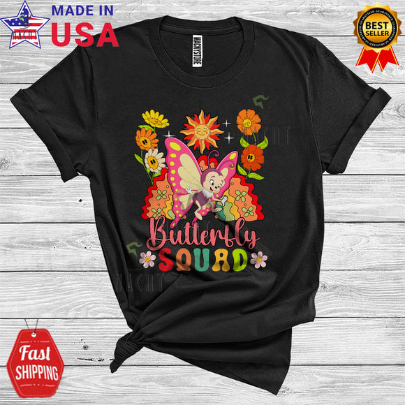 MacnyStore - Butterfly Squad Funny Insect Lover Women Girl Floral Flower Rainbow Sun T-Shirt