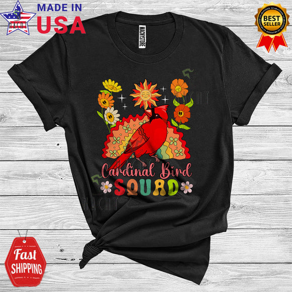 MacnyStore - Cardinal Bird Squad Funny Bird Animal Lover Women Girl Floral Flower Rainbow Sun T-Shirt