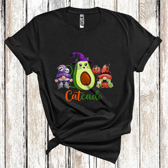 MacnyStore - Catcado Funny Halloween Costume Witch Cat Avocado With Gnome Vegan Vegetarians Lover T-Shirt