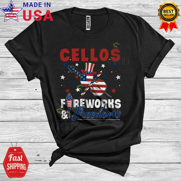 MacnyStore - Cellos Fireworks And Freedom Patriotic 4th Of July Proud American Flag Musical Instruments T-Shirt
