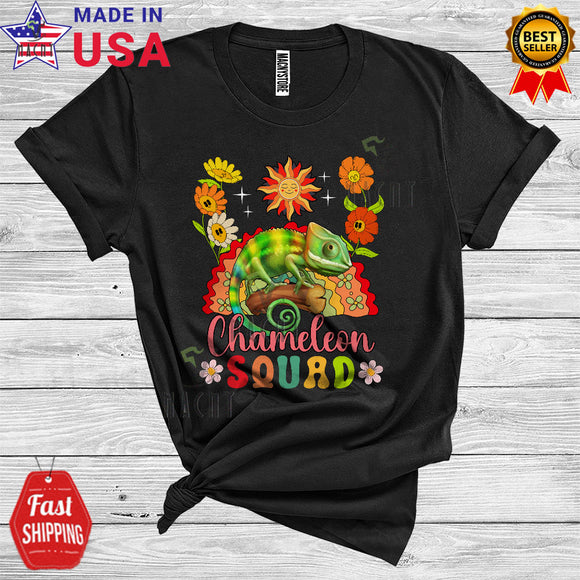MacnyStore - Chameleon Squad Funny Reptile Animal Lover Women Girl Floral Flower Rainbow Sun T-Shirt