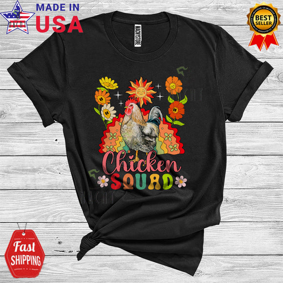 MacnyStore - Chicken Squad Funny Farmer Women Girl Floral Rainbow Animal Lover T-Shirt