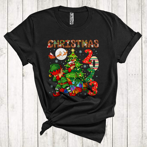MacnyStore - Christmas 2023 Cute Xmas Tree Lights Elf Dabbing Matching Family Group T-Shirt