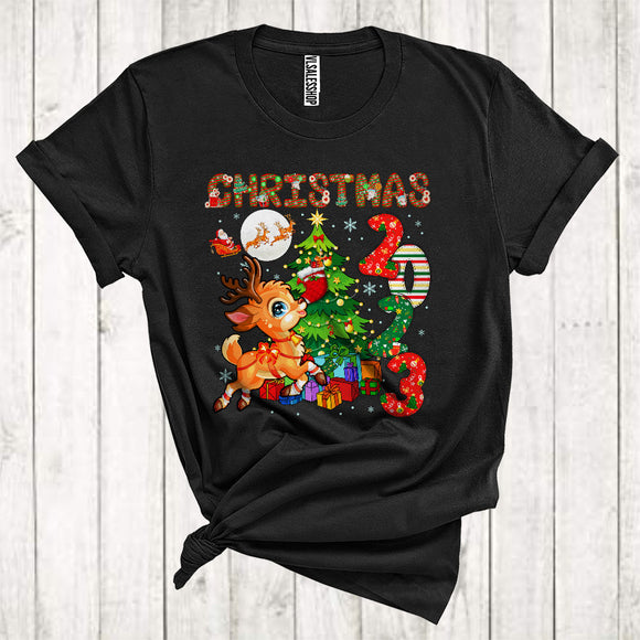 MacnyStore - Christmas 2023 Cute Xmas Tree Lights Reindeer Matching Family Group T-Shirt