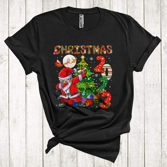 MacnyStore - Christmas 2023 Cute Xmas Tree Lights Santa Dabbing Matching Family Group T-Shirt