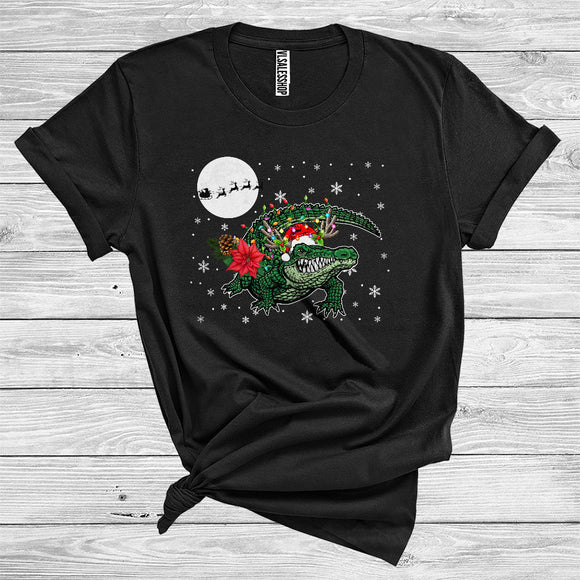 MacnyStore - Christmas Alligator Santa Reindeer Xmas Lights Funny Wild Animal Zoo Lover T-Shirt