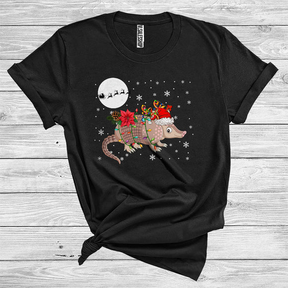 MacnyStore - Christmas Armadillo Santa Reindeer Xmas Lights Funny Wild Animal Zoo Lover T-Shirt