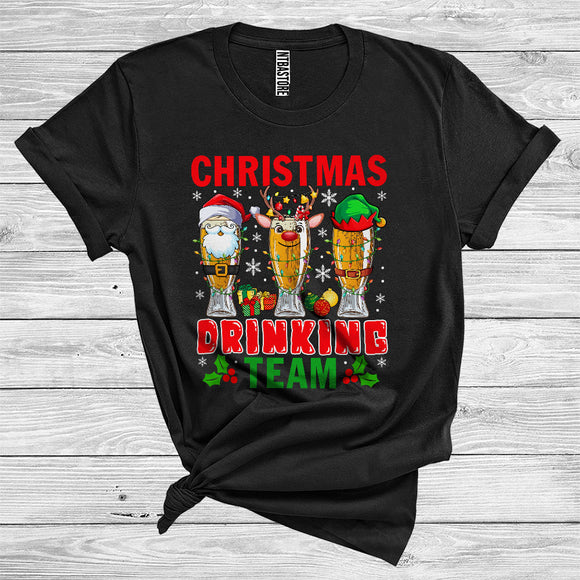 MacnyStore - Christmas Drinking Team Funny Three Reindeer Santa ELF Beer Glasses Matching Group T-Shirt