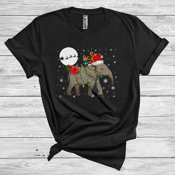 MacnyStore - Christmas Elephant Santa Reindeer Xmas Lights Funny Wild Animal Zoo Lover T-Shirt