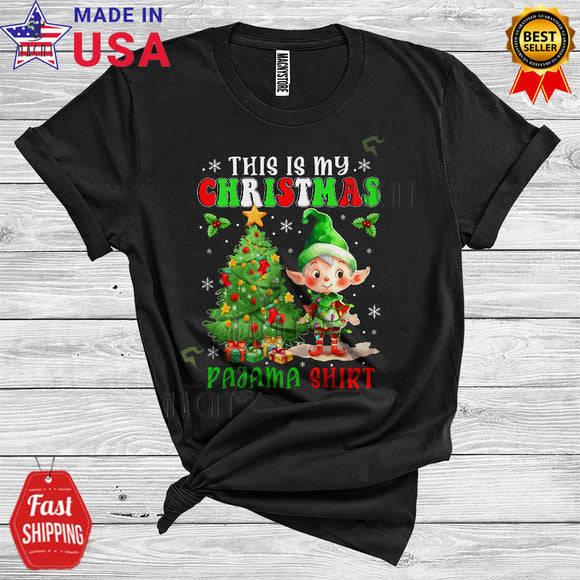 MacnyStore - Christmas Elf This Is My Christmas Pajama Funny Xmas Tree Lights Elf Lover T-Shirt