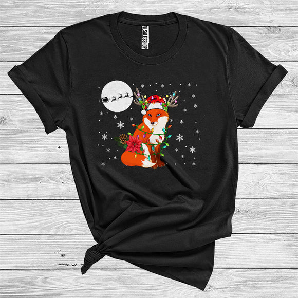 MacnyStore - Christmas Fox Santa Reindeer Xmas Lights Funny Wild Animal Zoo Lover T-Shirt