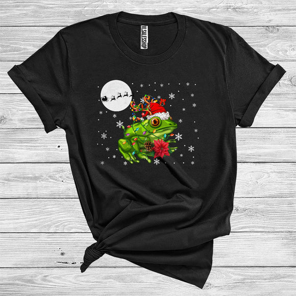MacnyStore - Christmas Frog Santa Reindeer Xmas Lights Funny Wild Animal Zoo Lover T-Shirt