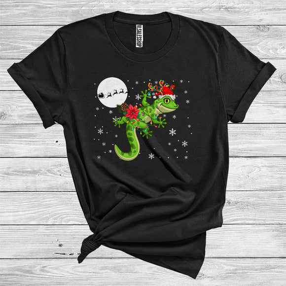 MacnyStore - Christmas Gecko Santa Reindeer Xmas Lights Funny Wild Animal Zoo Lover T-Shirt