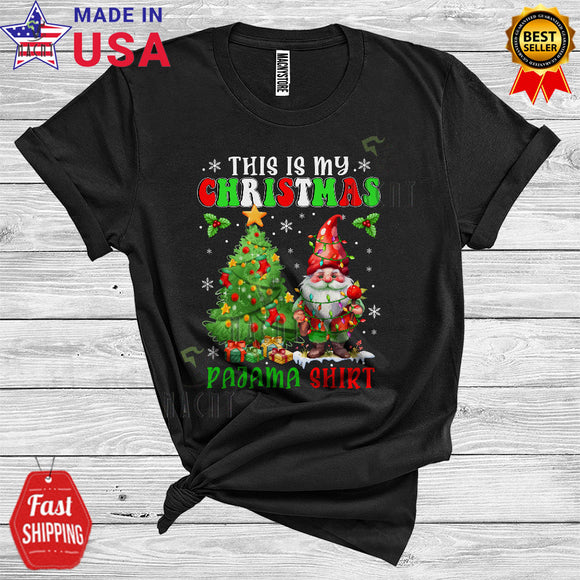 MacnyStore - Christmas Gnome This Is My Christmas Pajama Funny Xmas Tree Lights Gnome Lover T-Shirt