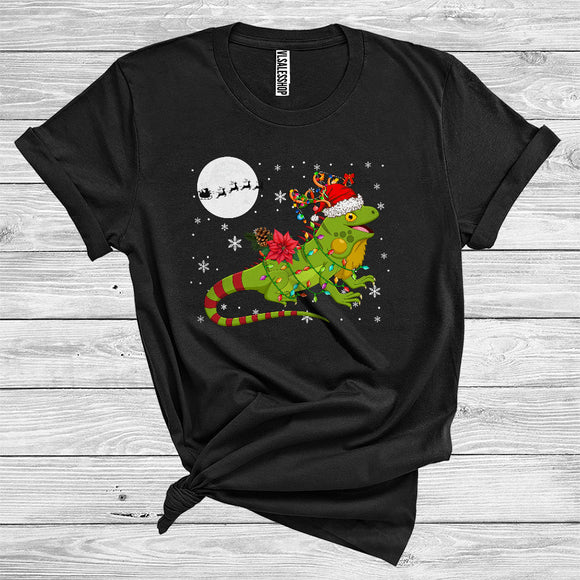 MacnyStore - Christmas Iguana Santa Reindeer Xmas Lights Funny Wild Animal Zoo Lover T-Shirt