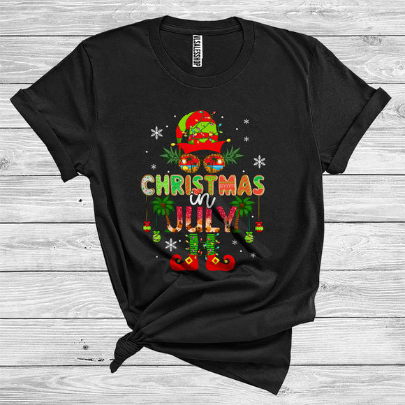 MacnyStore - Christmas In July Costume Cute Elf Sunglasses Pineapple Hawaiian Lover Summer Vacation T-Shirt