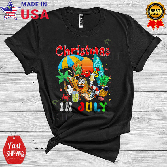 MacnyStore - Christmas In July Pineapple Sunglasses Drinking Funny Summer Vacation Fruit Lover T-Shirt