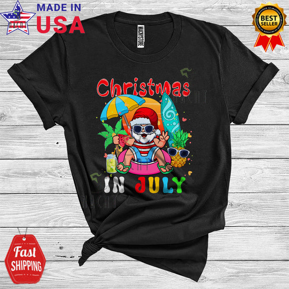MacnyStore - Christmas In July Santa Sunglasses Drinking Funny Summer Vacation Sunbath Lover T-Shirt