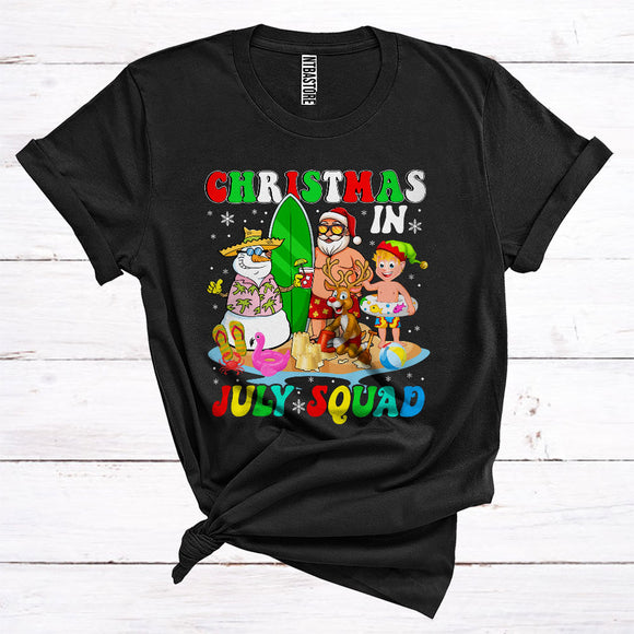 MacnyStore - Christmas In July Squad Cool Hawaiian Santa Reindeer Elf Snowman At The Beach T-Shirt