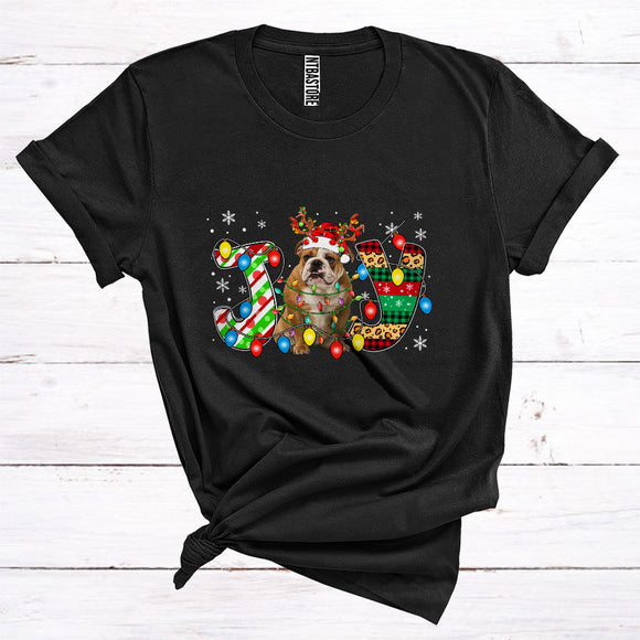MacnyStore - Christmas Joy Bulldog Reindeer Santa Xmas Lights Cute Animal Owner T-Shirt
