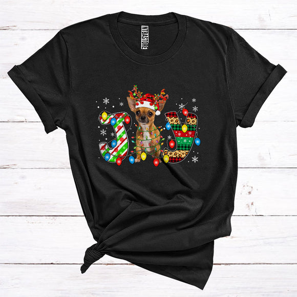 MacnyStore - Christmas Joy Chihuahua Reindeer Santa Xmas Lights Cute Animal Owner T-Shirt