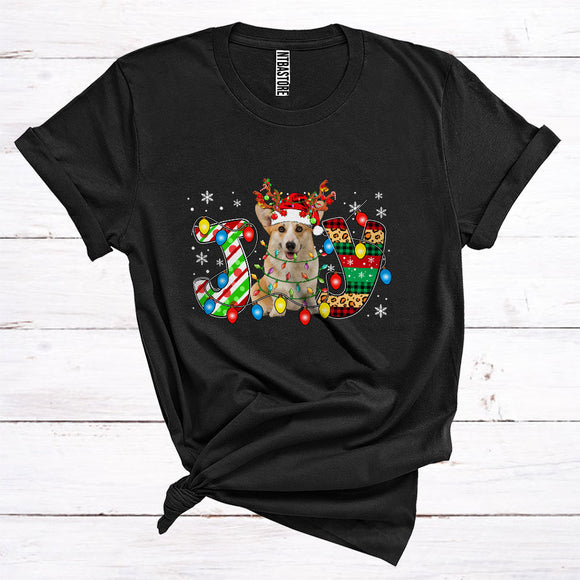 MacnyStore - Christmas Joy Corgi Reindeer Santa Xmas Lights Cute Animal Owner T-Shirt