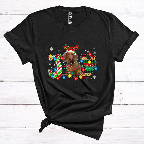 MacnyStore - Christmas Joy Dachshund Reindeer Santa Xmas Lights Cute Animal Owner T-Shirt