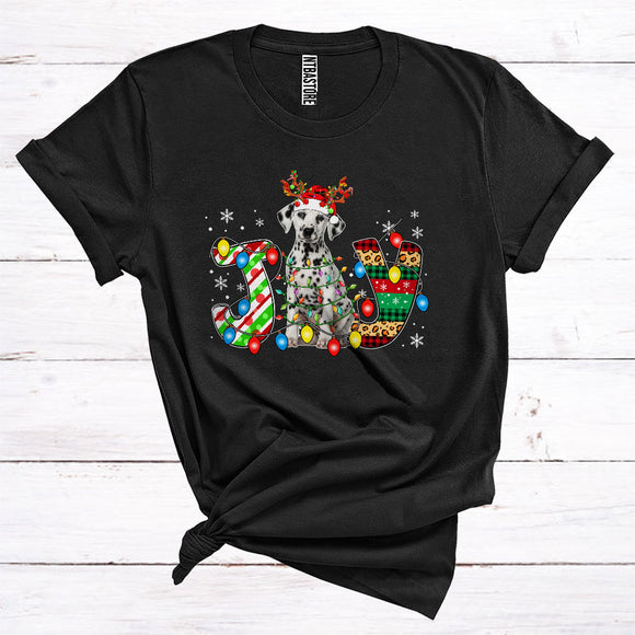 MacnyStore - Christmas Joy Dalmatian Reindeer Santa Xmas Lights Cute Animal Owner T-Shirt