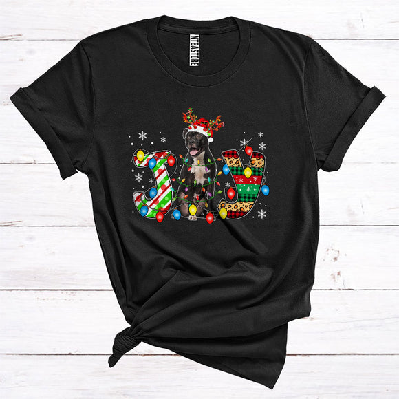 MacnyStore - Christmas Joy Pit Bull Reindeer Santa Xmas Lights Cute Animal Owner T-Shirt