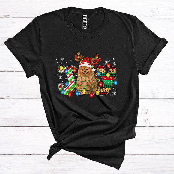MacnyStore - Christmas Joy Pomeranian Reindeer Santa Xmas Lights Cute Animal Owner T-Shirt