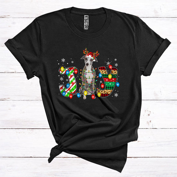MacnyStore - Christmas Joy Whippet Reindeer Santa Xmas Lights Cute Animal Owner T-Shirt