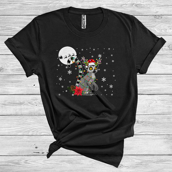 MacnyStore - Christmas Lemur Santa Reindeer Xmas Lights Funny Wild Animal Zoo Lover T-Shirt