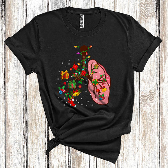 MacnyStore - Christmas Lung Shape Cute Xmas Santa Reindeer Elf Snowman Matching Respiratory Therapist RT Group T-Shirt