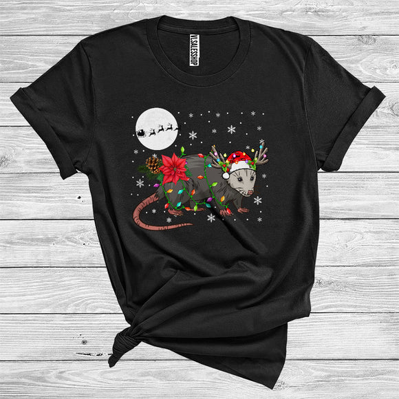 MacnyStore - Christmas Opossum Santa Reindeer Xmas Lights Funny Wild Animal Zoo Lover T-Shirt
