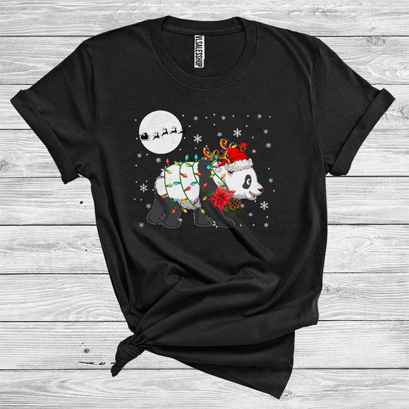 MacnyStore - Christmas Panda Santa Reindeer Xmas Lights Funny Wild Animal Zoo Lover T-Shirt