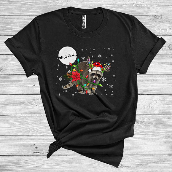 MacnyStore - Christmas Raccoon Santa Reindeer Xmas Lights Funny Wild Animal Zoo Lover T-Shirt