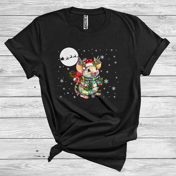 MacnyStore - Christmas Rat Santa Reindeer Xmas Lights Funny Animal Lover T-Shirt