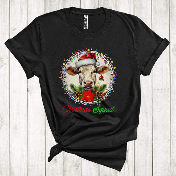 MacnyStore - Christmas Squad Cute Cow In Christmas Lights Circle Farmer Animal Lover T-Shirt