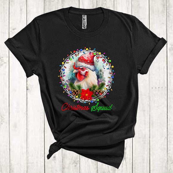 MacnyStore - Christmas Squad Cute Santa Chicken In Christmas Lights Circle Farmer Animal Lover T-Shirt