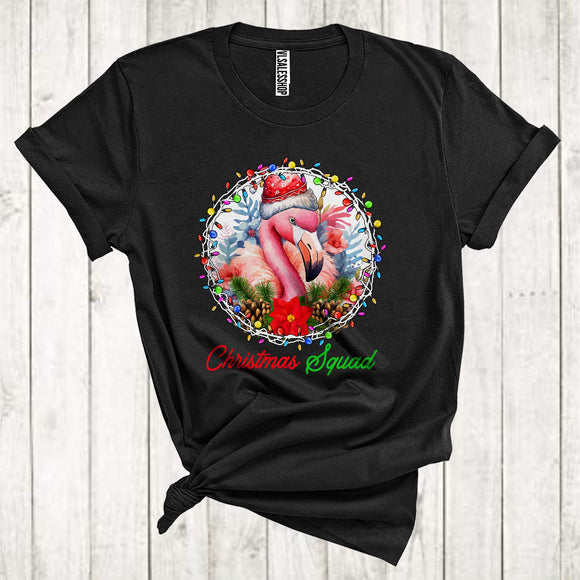 MacnyStore - Christmas Squad Cute Santa Flamingo In Christmas Lights Circle Bird Animal Lover T-Shirt