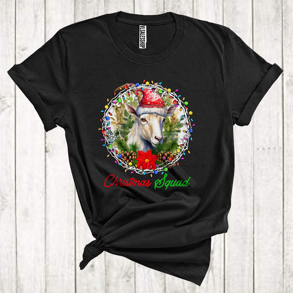 MacnyStore - Christmas Squad Cute Santa Goat In Christmas Lights Circle Farmer Animal Lover T-Shirt
