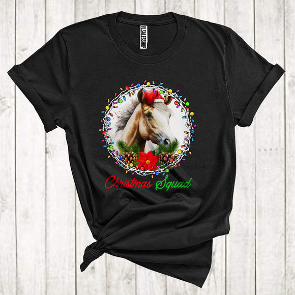 MacnyStore - Christmas Squad Cute Santa Horse In Christmas Lights Circle Farmer Animal Lover T-Shirt