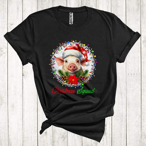 MacnyStore - Christmas Squad Cute Santa Pig In Christmas Lights Circle Farmer Animal Lover T-Shirt