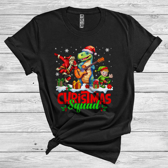 MacnyStore - Christmas Squad T-Rex Playing Guitar Dabbing Santa Elf Dancing Xmas Dinosaur Lover T-Shirt