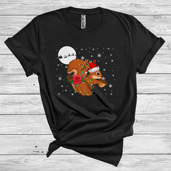 MacnyStore - Christmas Squirrel Santa Reindeer Xmas Lights Funny Wild Animal Zoo Lover T-Shirt