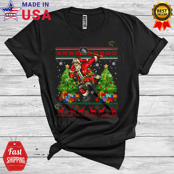 MacnyStore - Christmas Sweater Dabbing Santa Playing Badminton Xmas Trees Funny Sports Player Group T-Shirt
