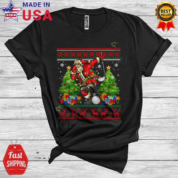 MacnyStore - Christmas Sweater Dabbing Santa Playing Golf Xmas Trees Funny Sports Player Group T-Shirt