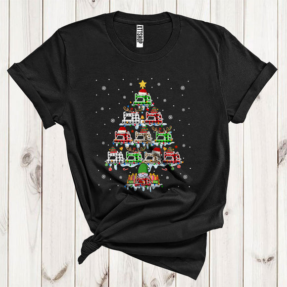 MacnyStore - Christmas Tree Santa Sewing Machines With Gnome Funny Sewing Tailor Lover T-Shirt