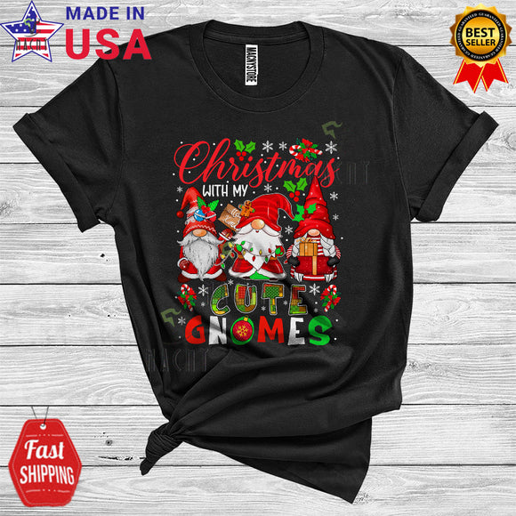 MacnyStore - Christmas With My Cute Gnomes Cool Santa Gnome Snowing Lover Matching Group T-Shirt