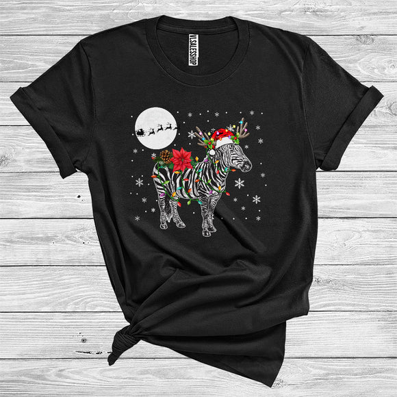 MacnyStore - Christmas Zebra Santa Reindeer Xmas Lights Funny Wild Animal Zoo Lover T-Shirt